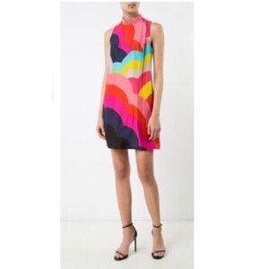 Trina Turk rainbow sleveless A line dress retro print